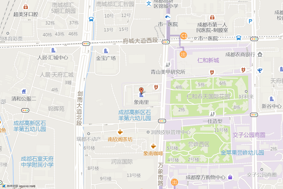 成都象南里在高德地图中的位置