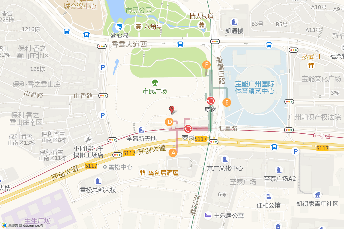 广州香雪时光在高德地图中的位置