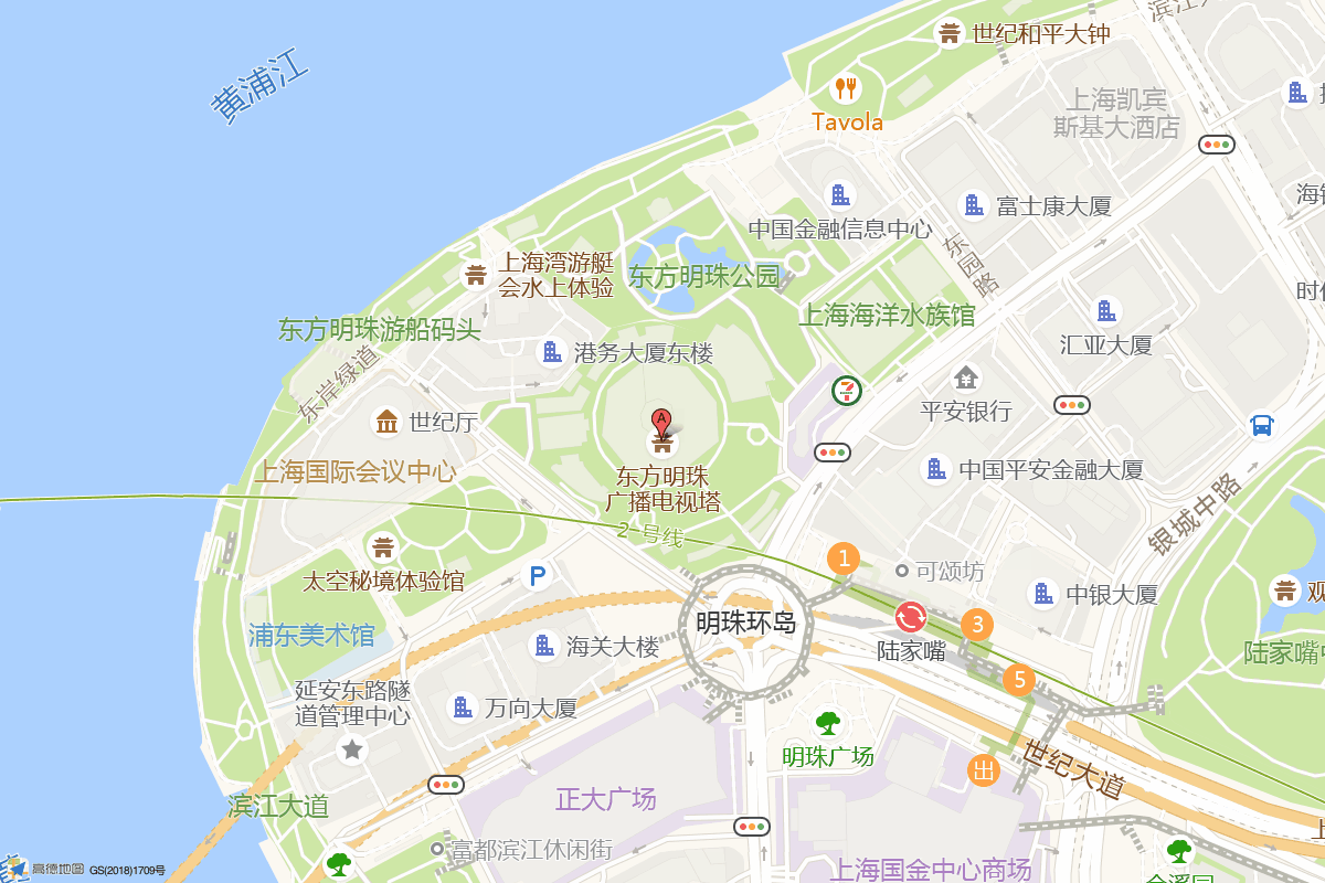 东方明珠在高德地图中的位置