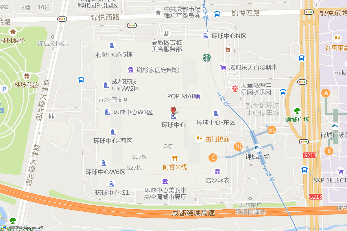 成都环球中心在高德地图中的位置