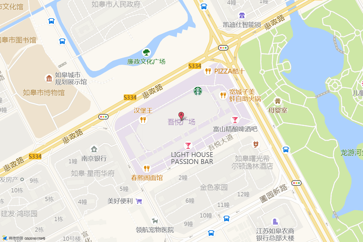 如皋吾悦广场在高德地图中的位置